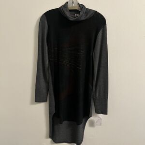 GO Couture Black Gray Cowl Neck Tunic Dress Long Sleeve Hi Lo Women’s Large NWT